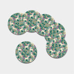 Floral Unicorn Pattern Print Leather Coaster Set
