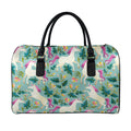 Floral Unicorn Pattern Print Leather Duffel Bag
