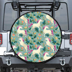 Floral Unicorn Pattern Print Leather Spare Tire Cover