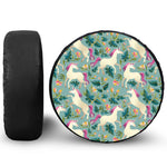 Floral Unicorn Pattern Print Leather Spare Tire Cover