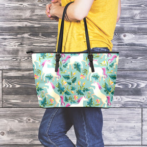 Floral Unicorn Pattern Print Leather Tote Bag