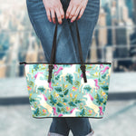 Floral Unicorn Pattern Print Leather Tote Bag