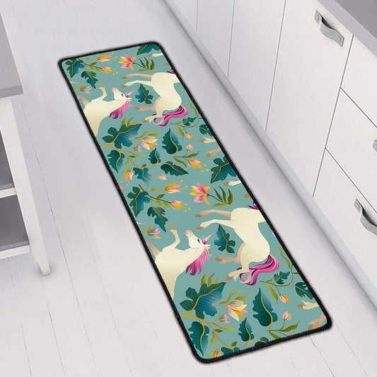 Floral Unicorn Pattern Print Long Kitchen Mat