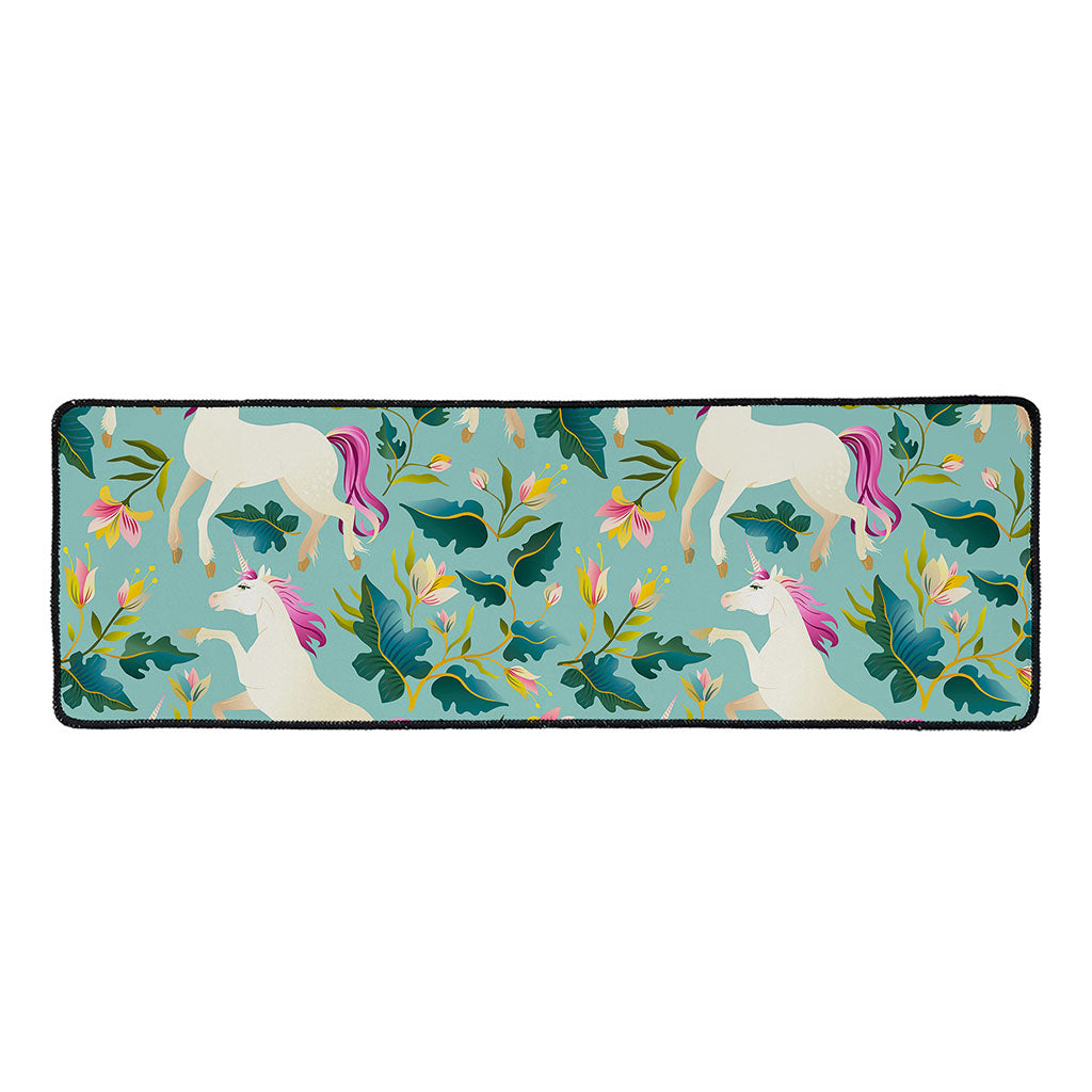 Floral Unicorn Pattern Print Long Kitchen Mat