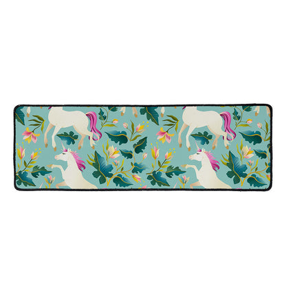 Floral Unicorn Pattern Print Long Kitchen Mat