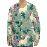 Floral Unicorn Pattern Print Long Sleeve Baseball Jersey