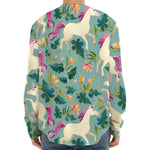 Floral Unicorn Pattern Print Long Sleeve Baseball Jersey