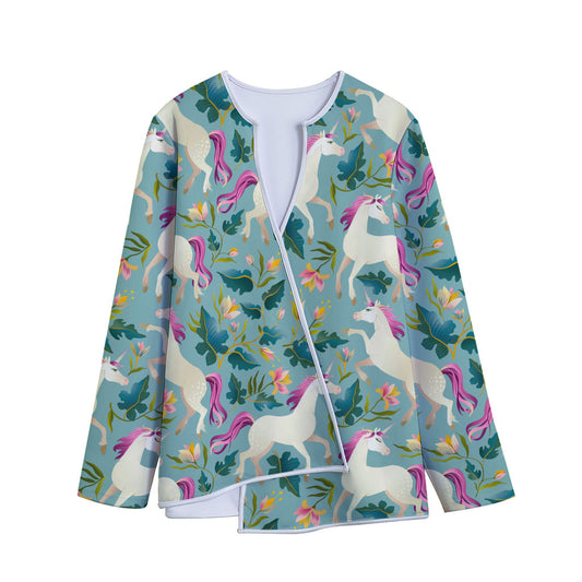 Floral Unicorn Pattern Print Long Sleeve Short Coat
