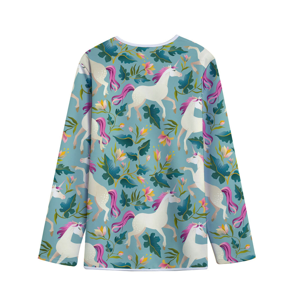 Floral Unicorn Pattern Print Long Sleeve Short Coat