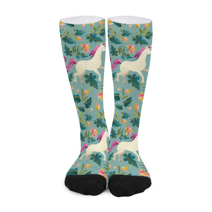 Floral Unicorn Pattern Print Long Socks