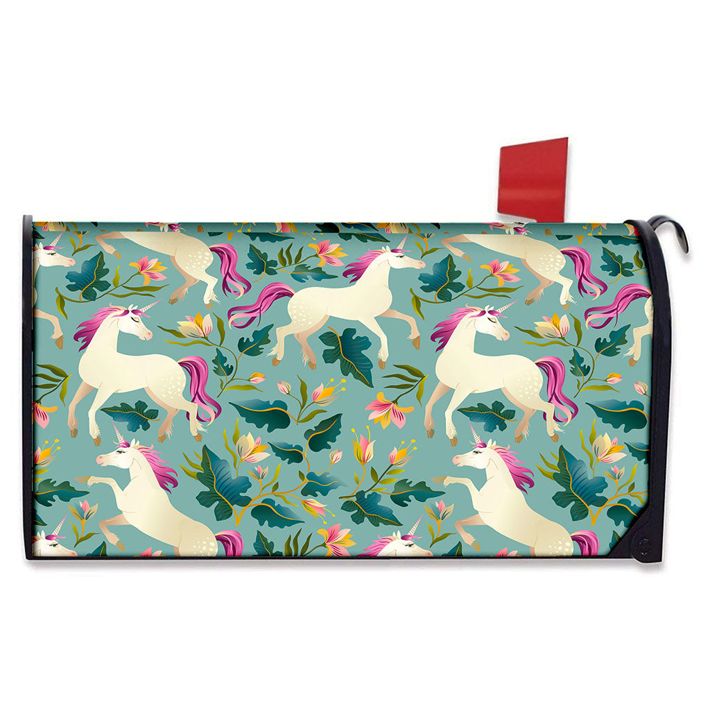 Floral Unicorn Pattern Print Mailbox Cover