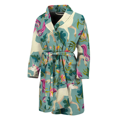 Floral Unicorn Pattern Print Men's Bathrobe