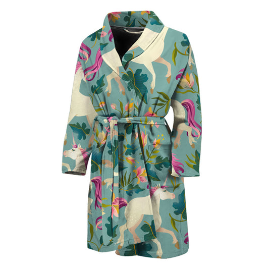Floral Unicorn Pattern Print Men's Bathrobe