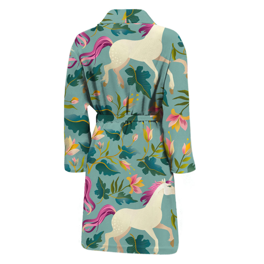 Floral Unicorn Pattern Print Men's Bathrobe