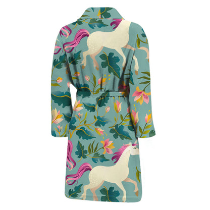 Floral Unicorn Pattern Print Men's Bathrobe