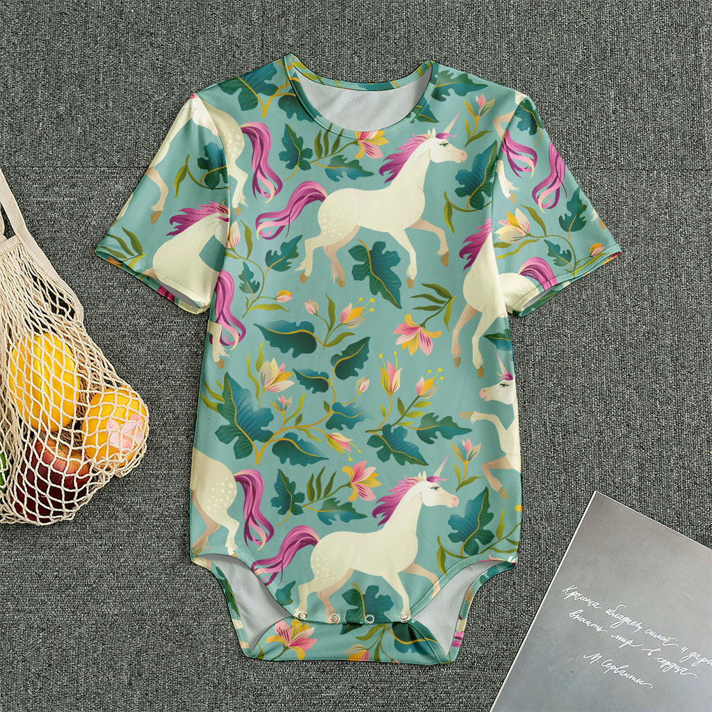 Floral Unicorn Pattern Print Men's Bodysuit