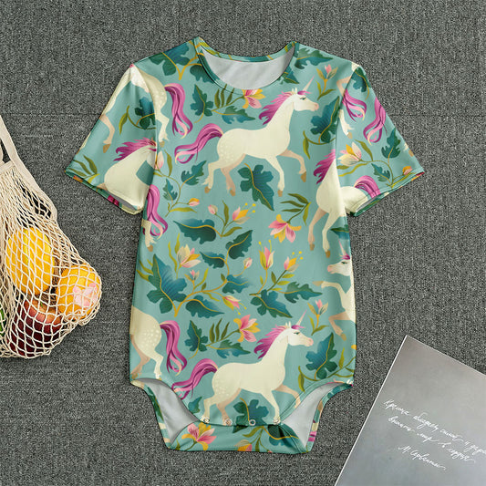 Floral Unicorn Pattern Print Men's Bodysuit