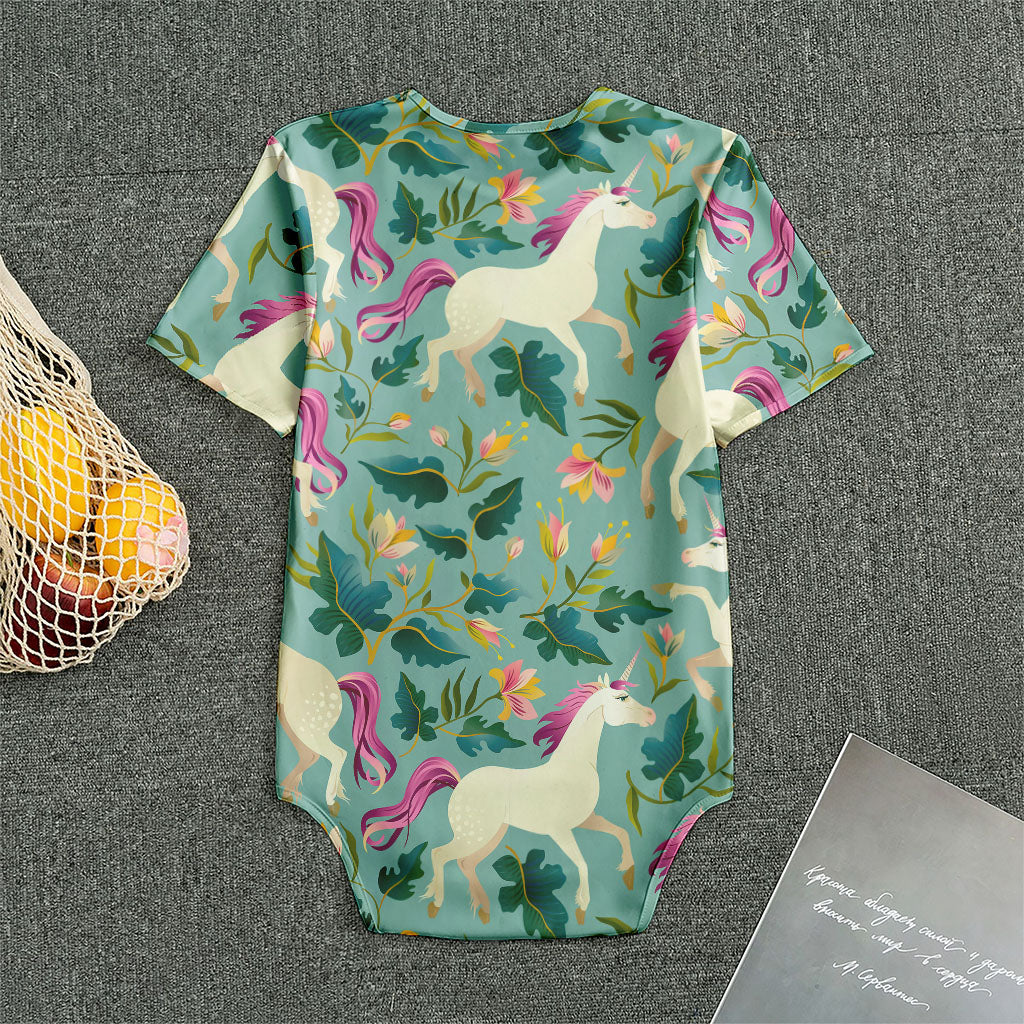 Floral Unicorn Pattern Print Men's Bodysuit