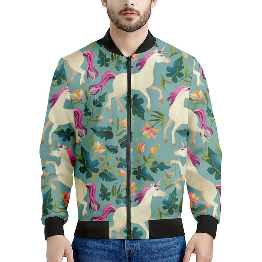 Floral Unicorn Pattern Print Men's Bomber Jacket