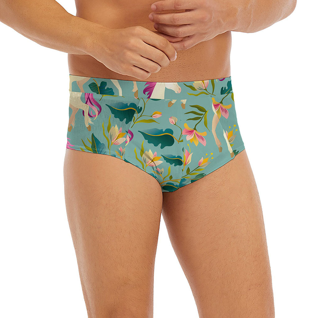 Floral Unicorn Pattern Print Men's Briefs