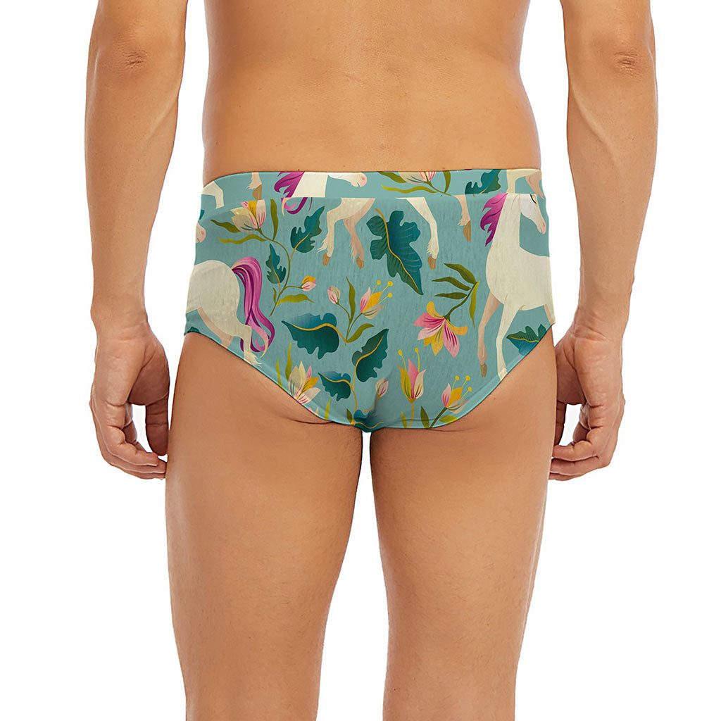 Floral Unicorn Pattern Print Men's Briefs