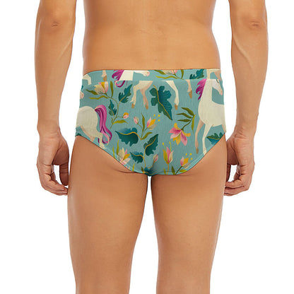 Floral Unicorn Pattern Print Men's Briefs