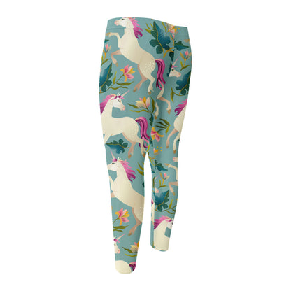 Floral Unicorn Pattern Print Men's Compression Pants