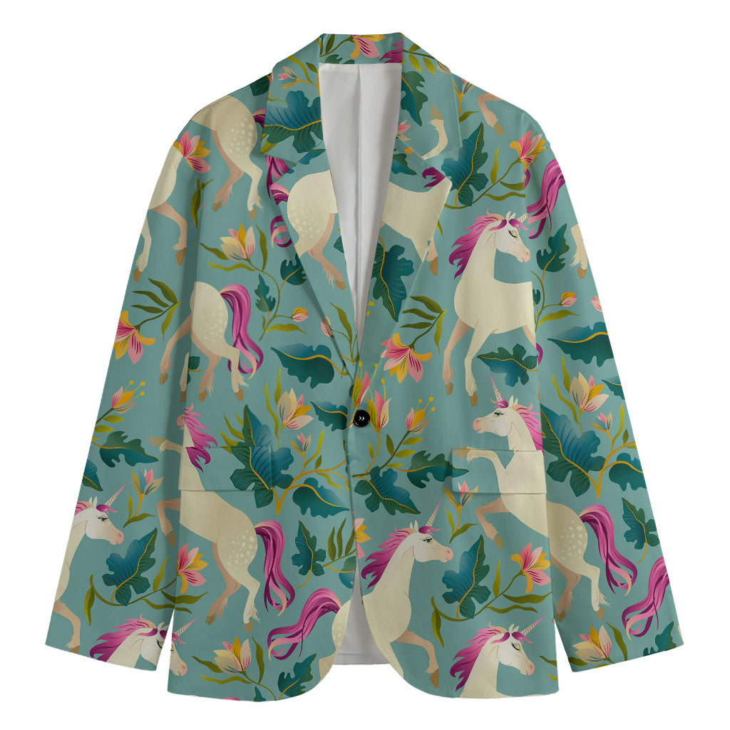 Floral Unicorn Pattern Print Men's Cotton Blazer