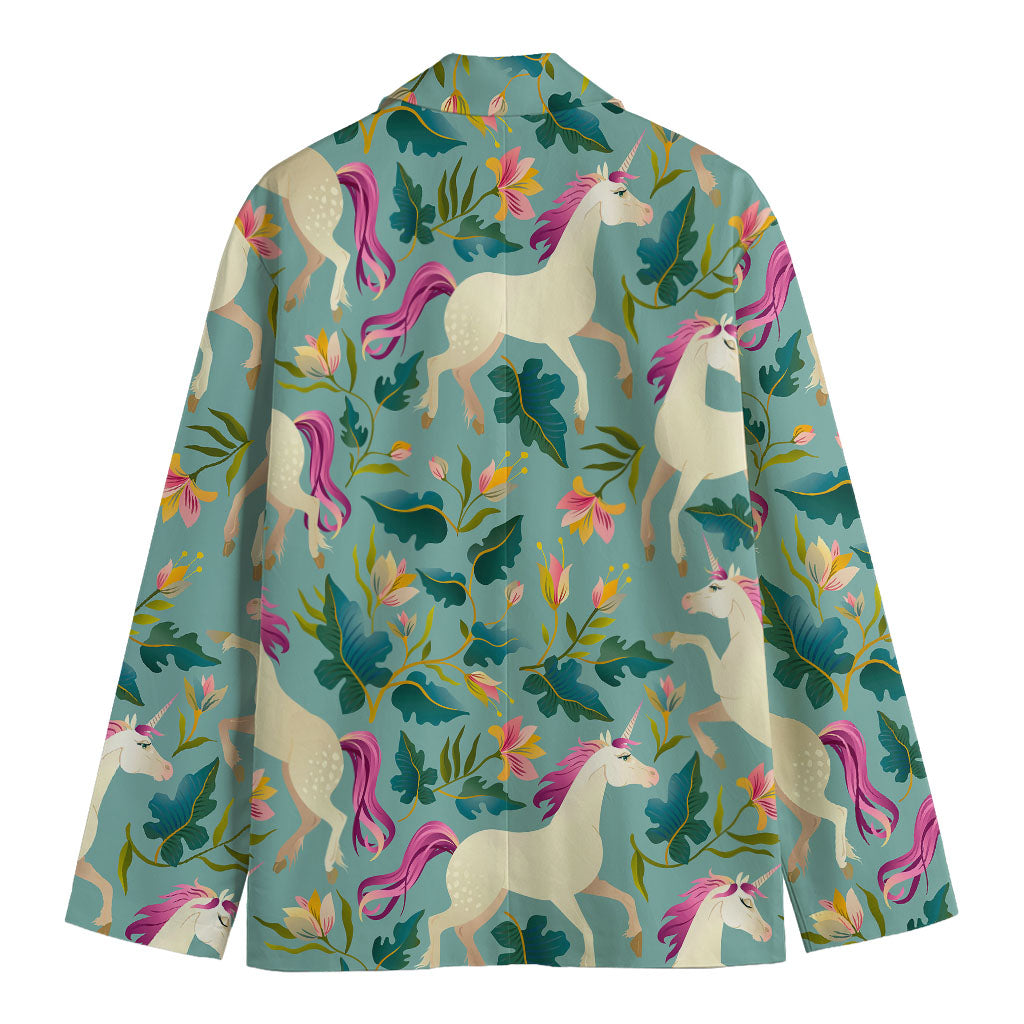 Floral Unicorn Pattern Print Men's Cotton Blazer
