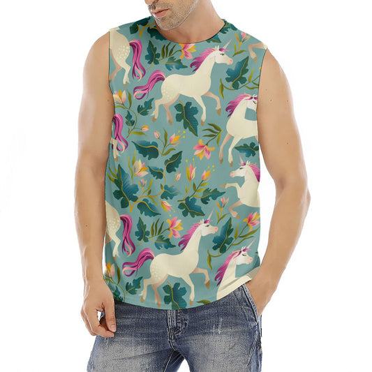 Floral Unicorn Pattern Print Men's Fitness Tank Top