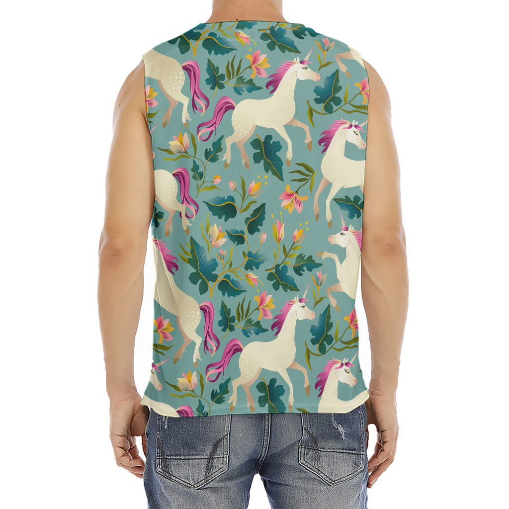 Floral Unicorn Pattern Print Men's Fitness Tank Top