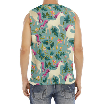 Floral Unicorn Pattern Print Men's Fitness Tank Top