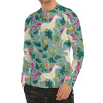 Floral Unicorn Pattern Print Men's Long Sleeve Rash Guard