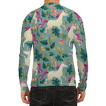 Floral Unicorn Pattern Print Men's Long Sleeve Rash Guard