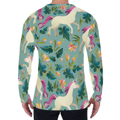 Floral Unicorn Pattern Print Men's Long Sleeve T-Shirt