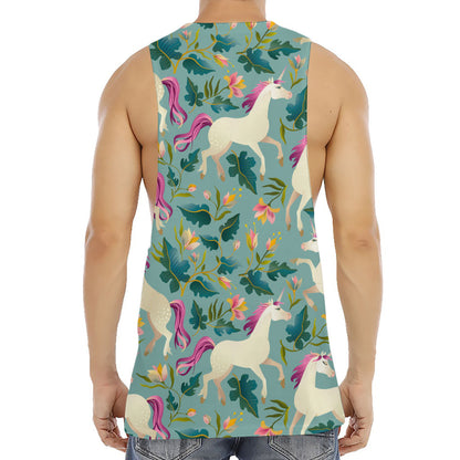 Floral Unicorn Pattern Print Men's Muscle Tank Top