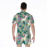 Floral Unicorn Pattern Print Men's Rompers