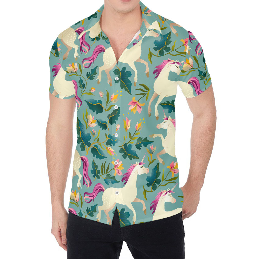 Floral Unicorn Pattern Print Men's Shirt