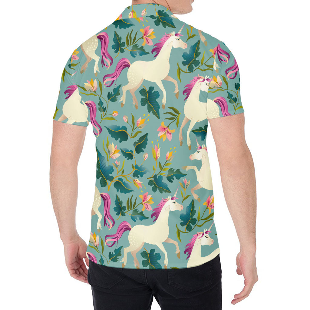 Floral Unicorn Pattern Print Men's Shirt