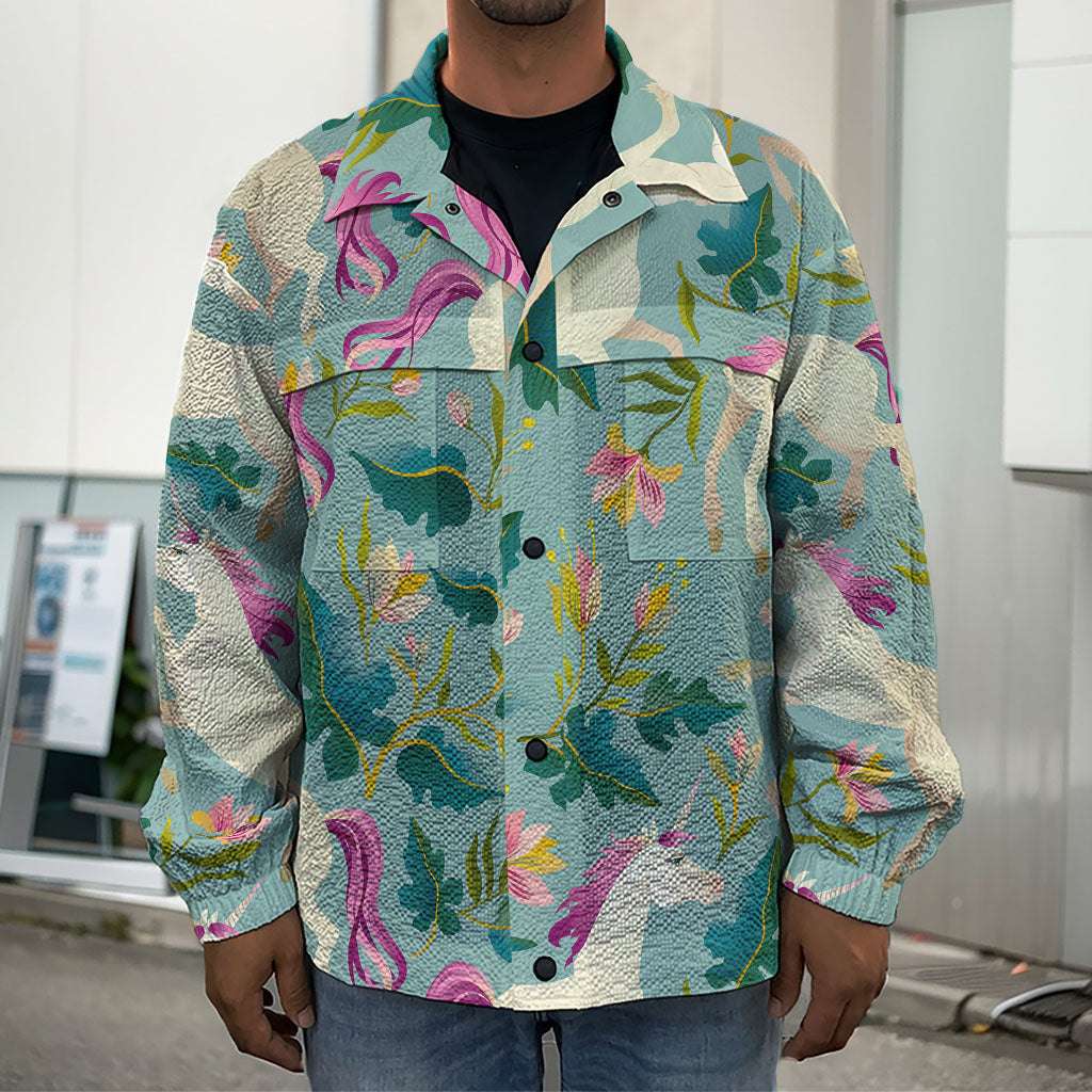 Floral Unicorn Pattern Print Men's Shirt Jacket