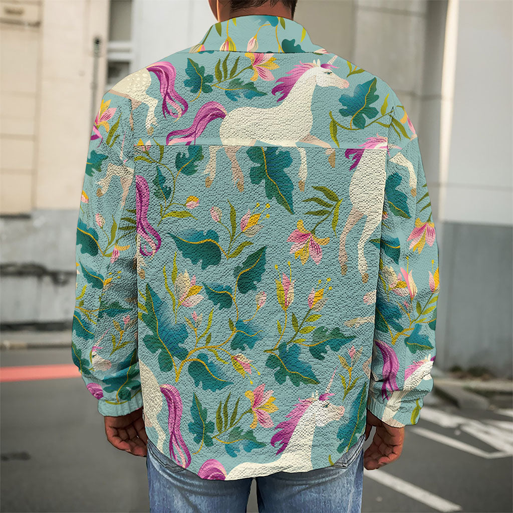 Floral Unicorn Pattern Print Men's Shirt Jacket