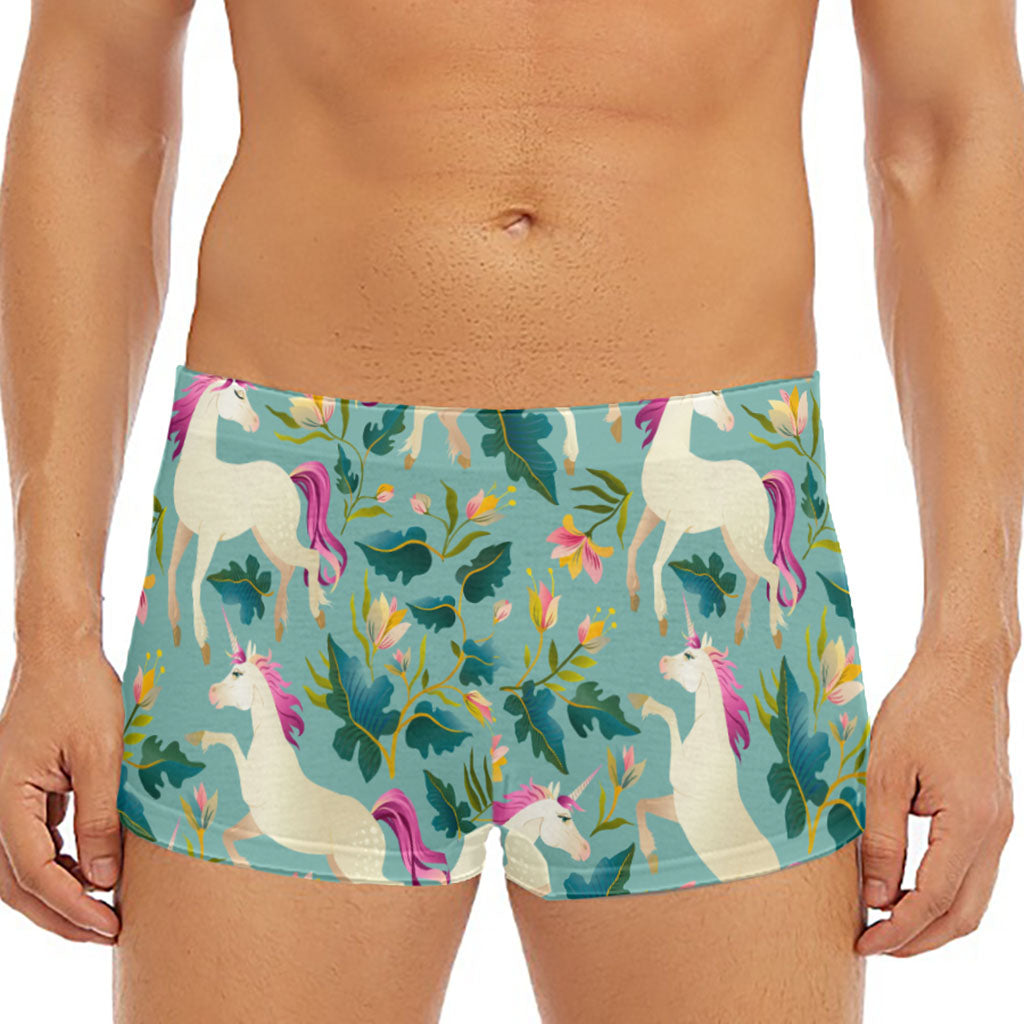 Floral Unicorn Pattern Print Men's Short Boxer Briefs