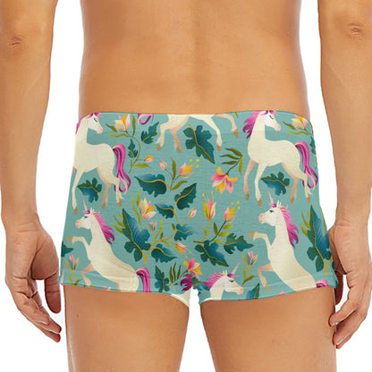 Floral Unicorn Pattern Print Men's Short Boxer Briefs