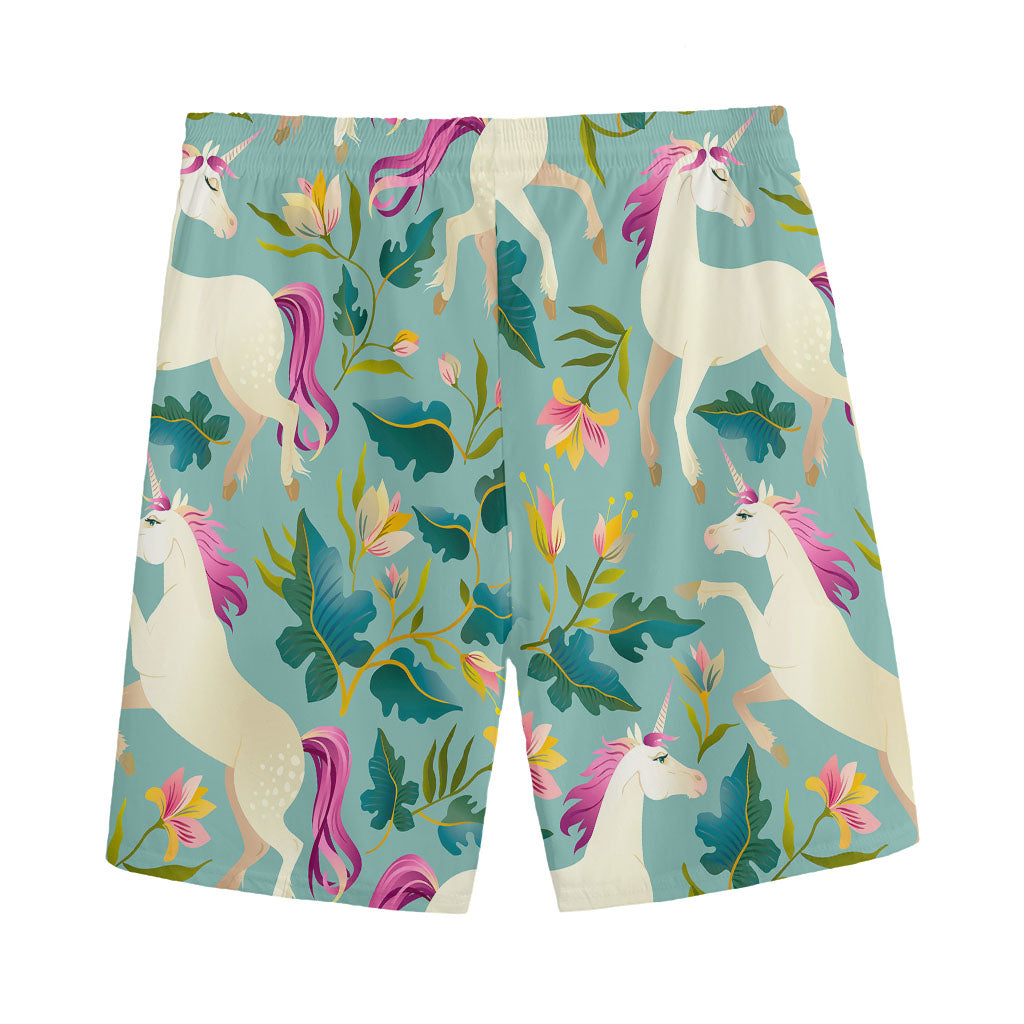 Floral Unicorn Pattern Print Men's Sports Shorts