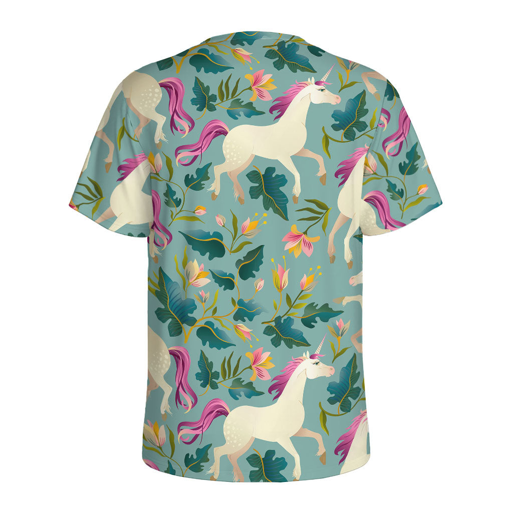 Floral Unicorn Pattern Print Men's Sports T-Shirt