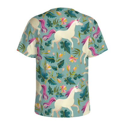 Floral Unicorn Pattern Print Men's Sports T-Shirt