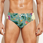 Floral Unicorn Pattern Print Men's Swim Briefs