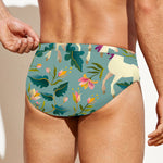 Floral Unicorn Pattern Print Men's Swim Briefs