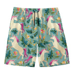 Floral Unicorn Pattern Print Men's Swim Trunks