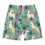 Floral Unicorn Pattern Print Men's Swim Trunks